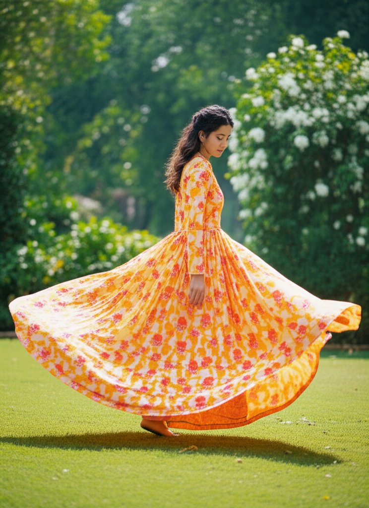 Orange Sunset Glow Lawn Frock